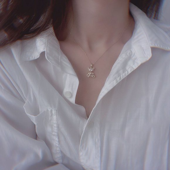 NEW 14K Gold Plated Diamond Bear Necklace - Picture 2 of 10
